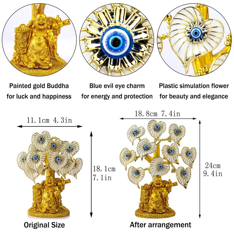 Yu Feng Blue Evil Eye Money Tree Painted Golden Buddha Statue White Artificial gallery