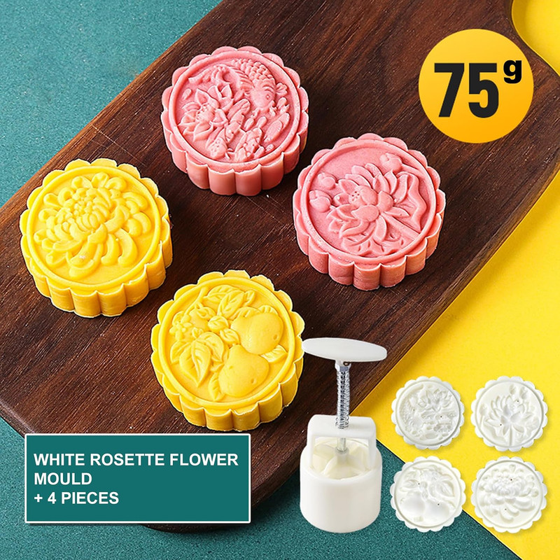Moon Cake Mould Set 75g, 12 PCS Pattern Hand-Pressure Mooncake Molds,Includes…