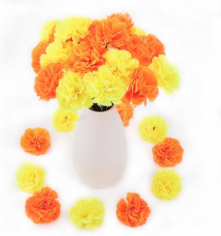 Hananona Pcs Marigold Flower Heads Bulk, Silk Marigold with Stems 50 Orange gallery