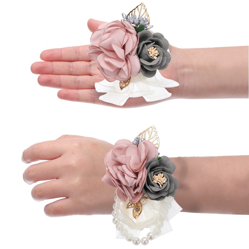 Rose Flower Wrist Corsage and Boutonnieres Set for Wedding Prom, Champagne