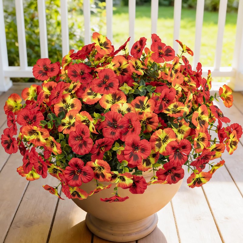 StyleNest 12 Piece Outdoor Artificial Flowers 14 inches, Red Orange Yellow