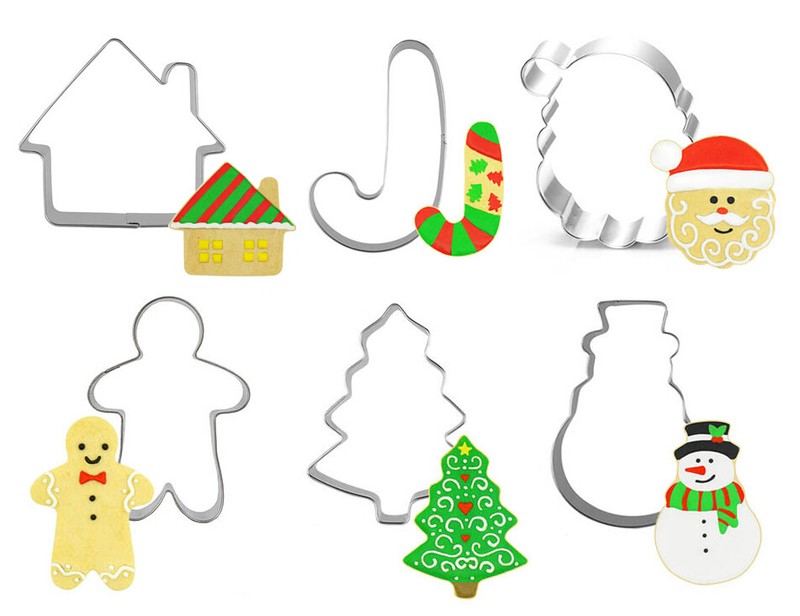 6 pieces Christmas Themed Cookie Cutters – Christmas Tree Snowman Cutter Shapes