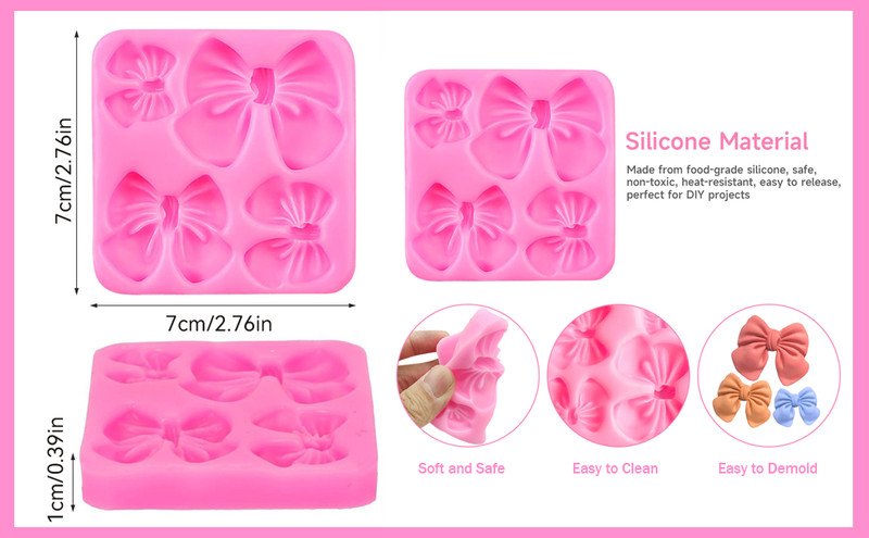3 PCS Bow Chocolate Molds, Pink Silicone Chocolate Mold, DIY Mini Bows Sugar gallery