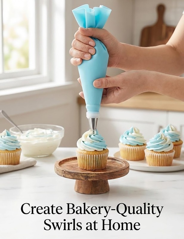 Piping Bags and Tips Set, Reusable Cake Decorating Supplies with 2 Sky Blue gallery