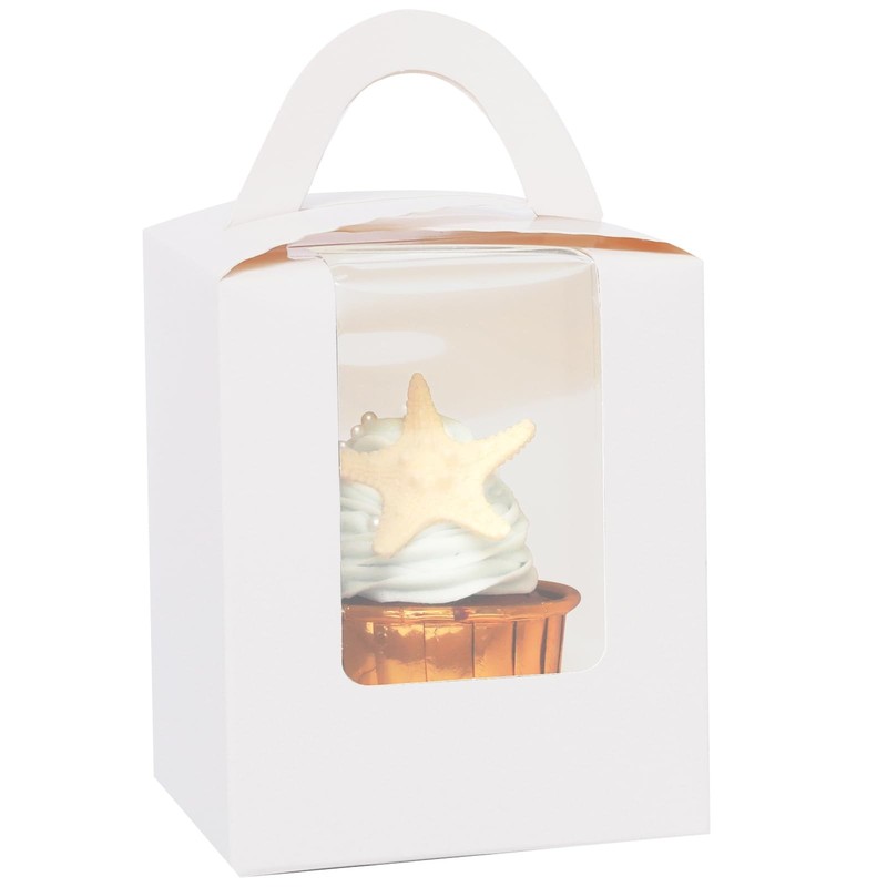 25 PCS White AutoPop Up Individual Cupcake Boxes Window 3.7×3.7×4.3 Inch