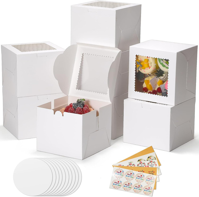 50Pcs 6X6X5 Inch Mini Cake Boxes, 6 Inches Small Bakery Box (25 Boxes & 25 Board