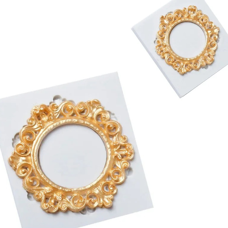 2pcs Silicone Round Retro Photo Frame Mold Gypsum Resin Sugarcraft Casting Mould