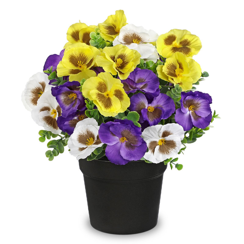 Briful Pansy Artificial Flowers 13.7 Realistic Faux Pansy Flower In Black Pot