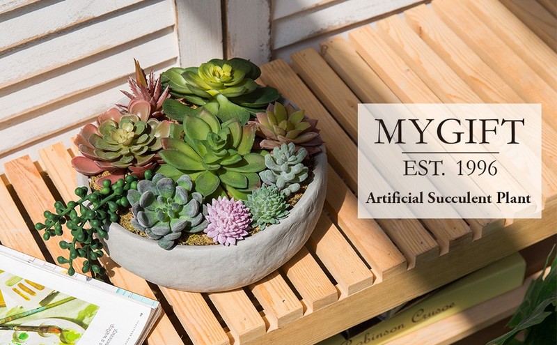 My 8 Inch Round Modern Artificial Succulent Arranment Potted in Gray gallery