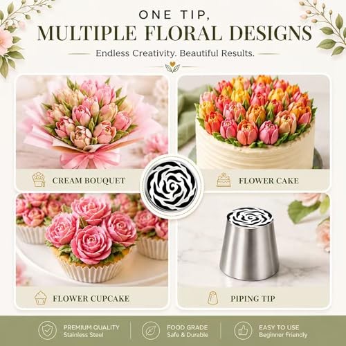 4pcs Russian Piping Tips Set Stainless Steel Flower Icing Tips for Extra Large gallery