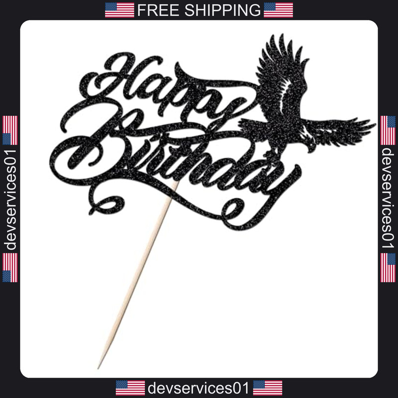 Bald Eagle Cake Topper for Birthday Party Black Glitter Decor gallery