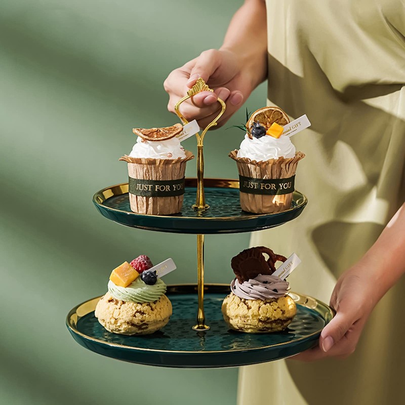 Set of 2 Porcelain Cupcake Stand Ceramic Dessert Stand Tiered Serving Trays w... gallery