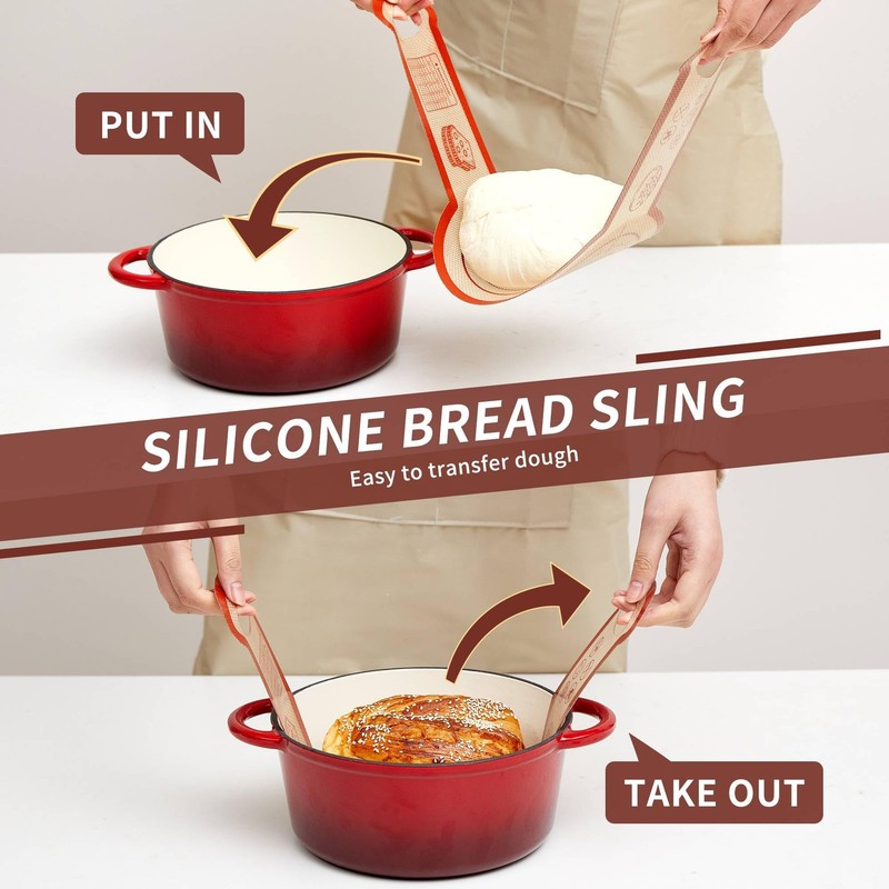 Silicone Sourdough Bread Sling Mat - 2Set Oval Round 2Pcs Oval+Round Red, Red gallery