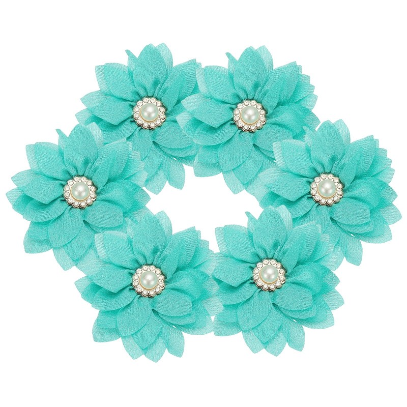 2.36 in Rhinestone Chiffon Flower, 6 Pcs Fabric Appliques, Green