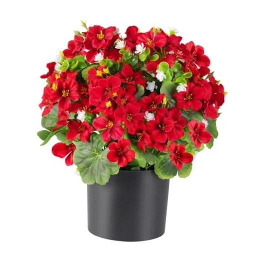 14” Fake Plants Artificial Geraniums Flowers in Pot for Home Garden Indoor Red