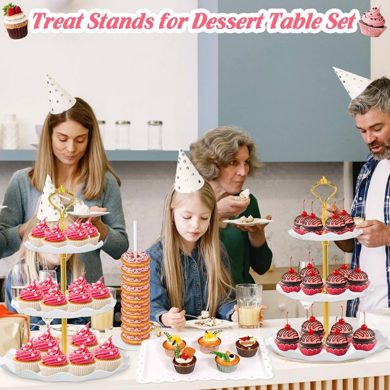 46Pcs Dessert Table Display Set 2X 3 Tier Cupcake Cake Tower Stand 2X Plastic... gallery