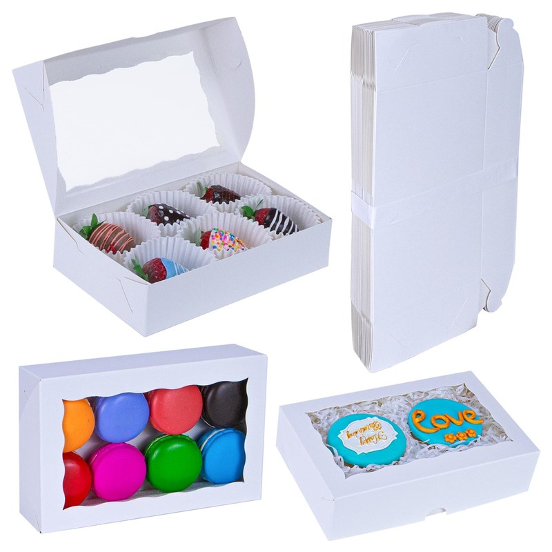 50 Pcs 8″x6″x2.5″White Bakery Boxes with Window, Pastry for Chocolate Strawbe…