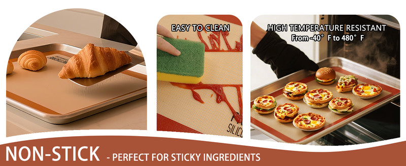 Silicone Baking Mat Set by (2 Half Sheet and 1 Quarter Sheet) Non Stick Cookie gallery
