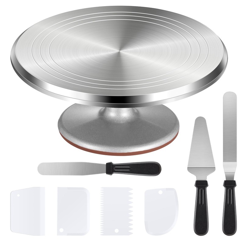 Puroma 8-in-1 Aluminium Alloy Rotating Cake Turntable 12” Revolving Cake Decora
