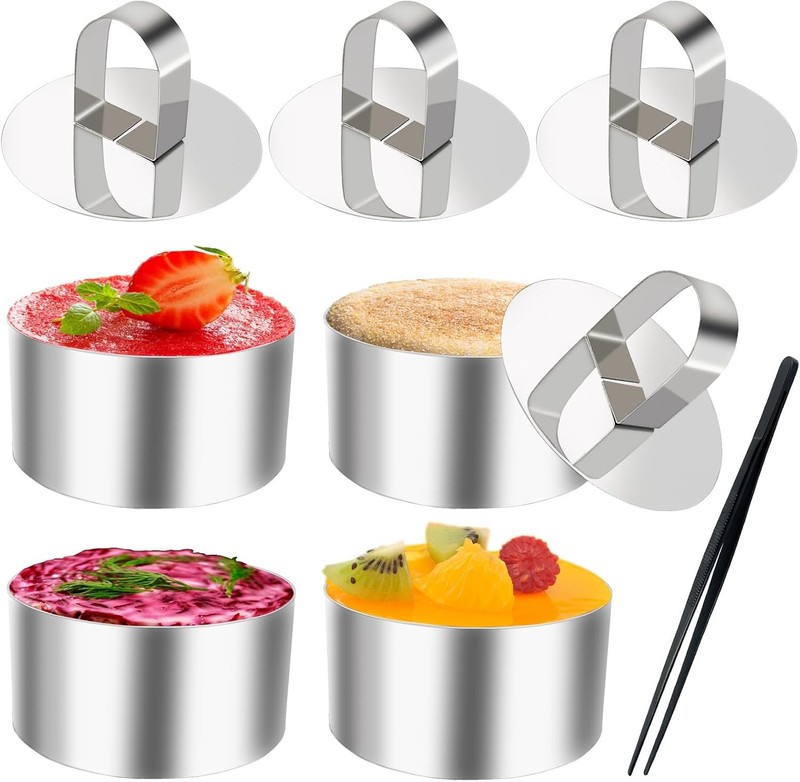 Food Ring Molds Set of 4, Stainless Steel Round Baking Rings, 3.15-Inch Cake