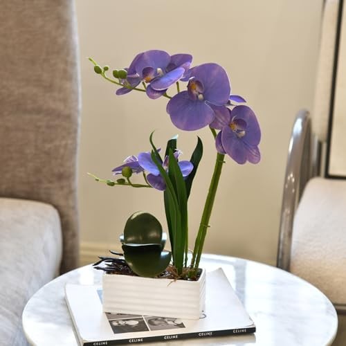 Artificial Real Touch Orchid Flowers in Pot Fake Phalaenopsis Flower A-lavender gallery