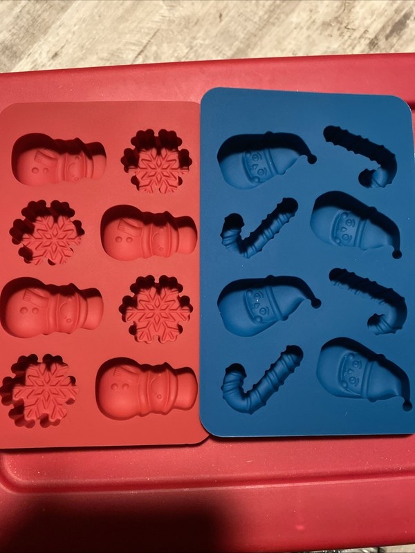 Silicone Mold Set Chocolate Santa Snowman Snowflakes 2 trays Box Has Damage gallery