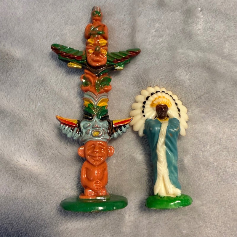 Vintage Plastic Cake Topper Lot of 5 Native American Totem Figures gallery