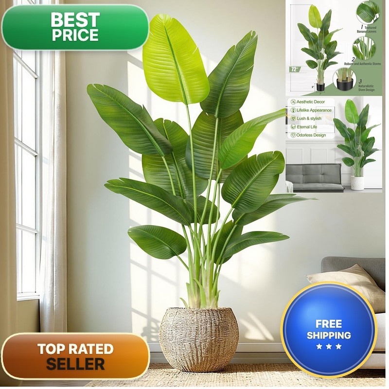 Keeplush Bird of Paradise Artificial Plant 6ft Banana Leaf Tree 13 Trunks 1Pack