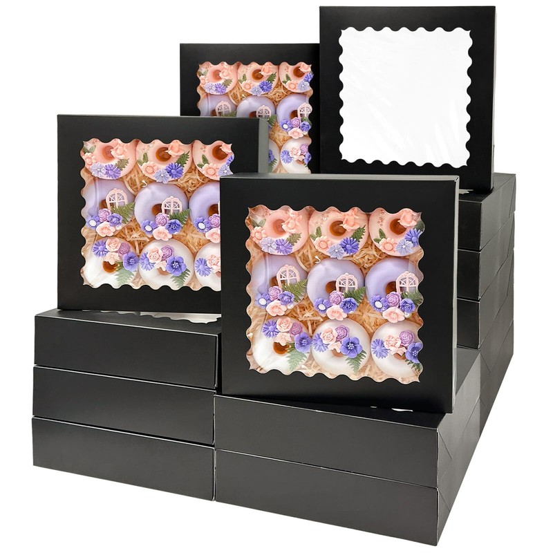 36pcs Black Pie Boxes 10x10x2.5 inches Easy Assemble Macaroon Cookie Boxes Ba…