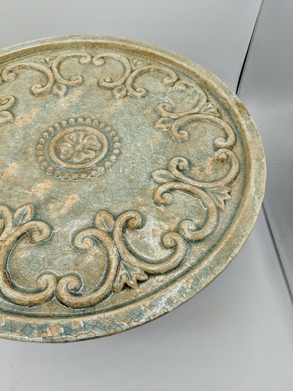 Lrge Cake Plate Stand Ceramic Privilege International 12.5" X 7" Distressed Look gallery