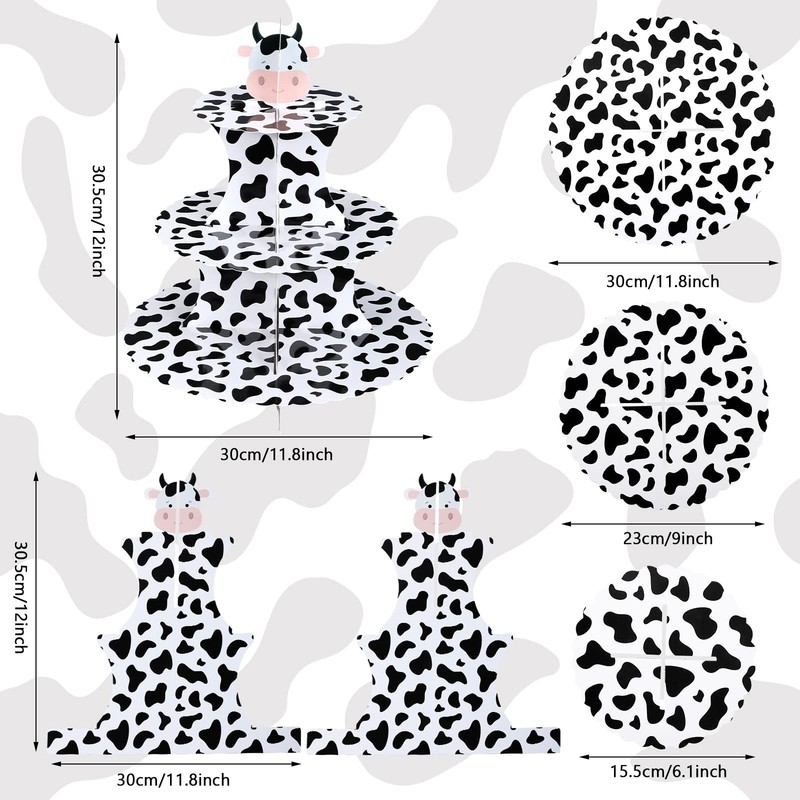 Cow Print Cupcake Stand 3 Tier Farm Animal Cardboard Cupcake Holder Cow Theme... gallery