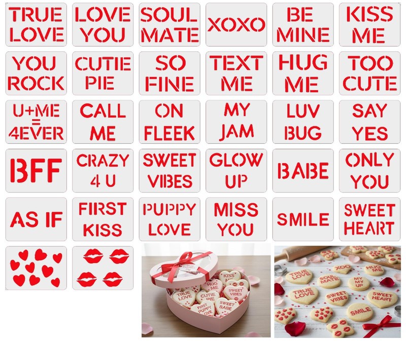 Conversation Hearts Valentine Love Cookie Stencils 32 PCS Letter Phrase