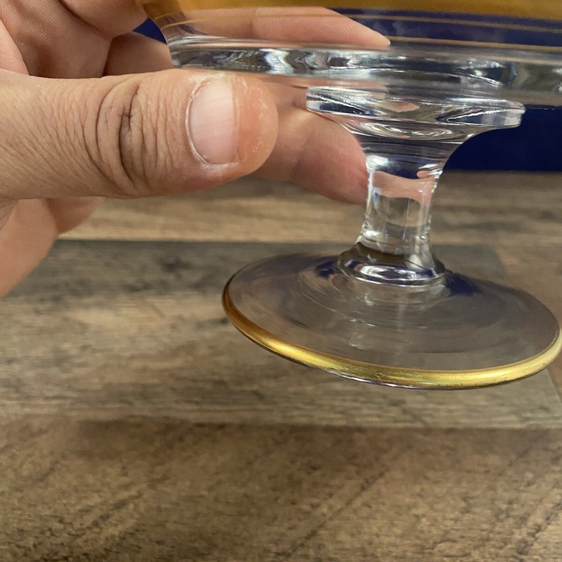 Small Clear Glass Cake Dessert Stand Pedestal Rum Well Gold Rim 5"Dia x 2.75"H gallery