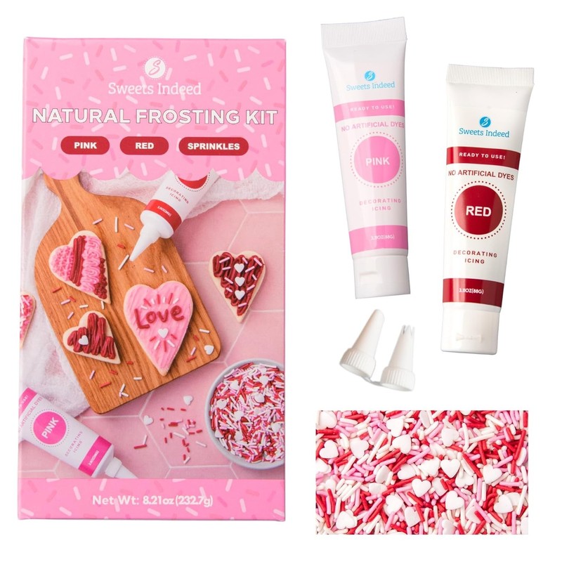 Sweets Indeed Valentines Day Dye Free Frosting Decorating Kit | Red & Pink Frost