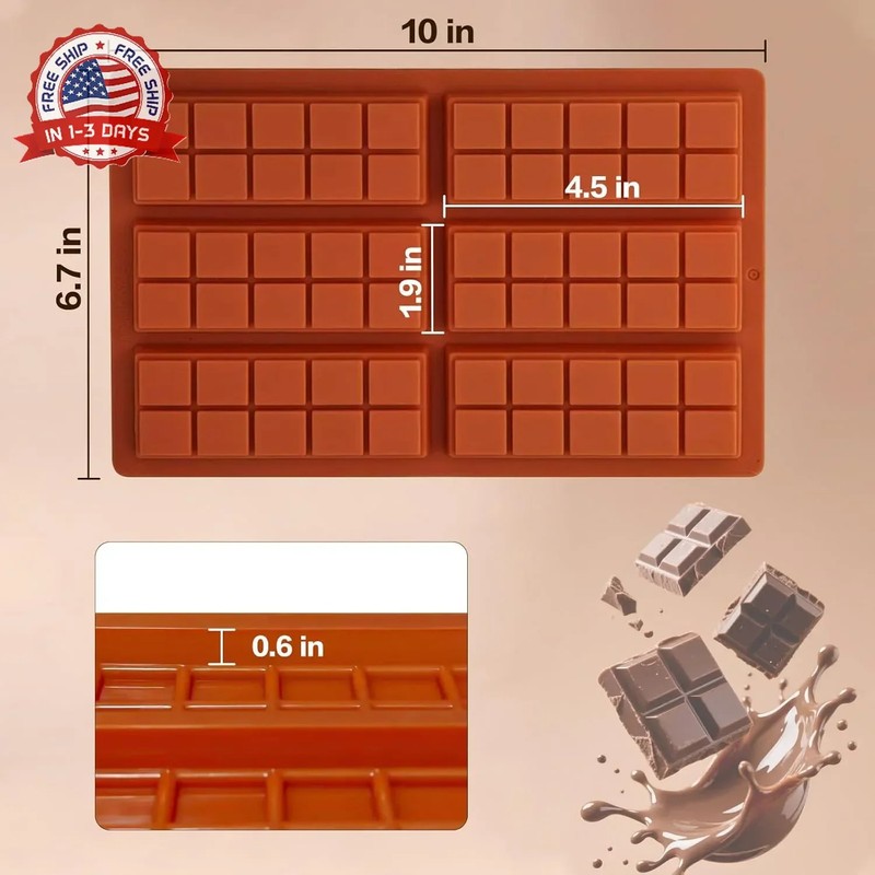 Silicone Chocolate Bar Mold - 6 Large Cavities, Food-Grade, Non-Toxic & Odorless gallery