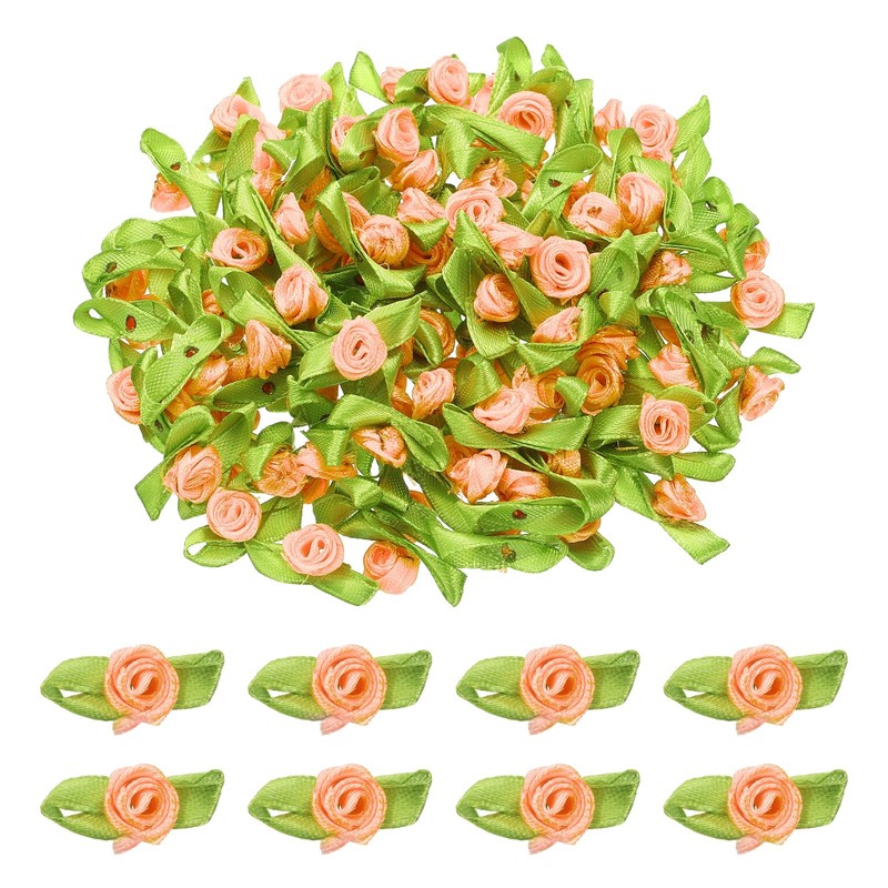 100 Pcs Mini Ribbon Roses Flowers Bows for Crafts, 15mm/0.6″ Dia, Champagne Pink