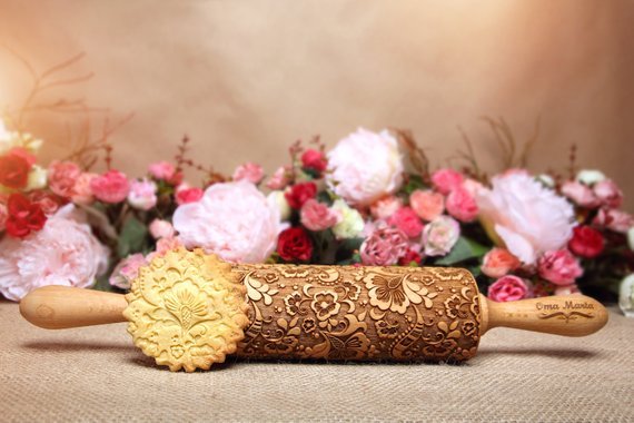 Paisley Engraved Rolling Pin Carved Mold Cookie cutter Embossed rolling pin gallery