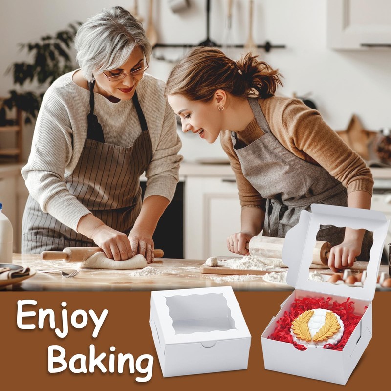 100pcs Cookie Boxes 4x4x2 Inch Bakery Boxes with Window Dessert Treat Box Cho... gallery