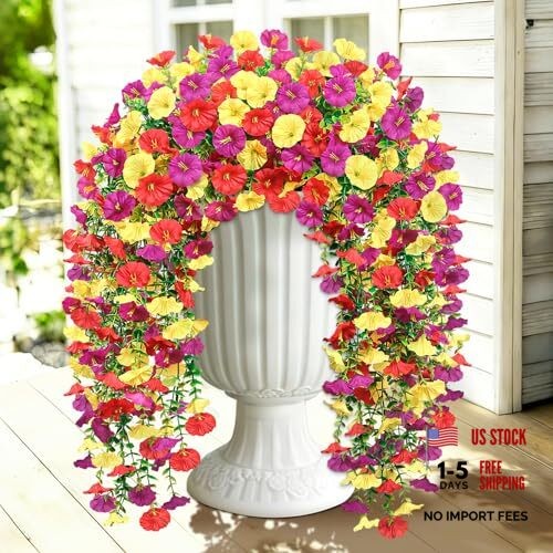 Artificial Hanging Flowers for Outdoors PCS 300 Blooms 2 Purple & Yellow & Red