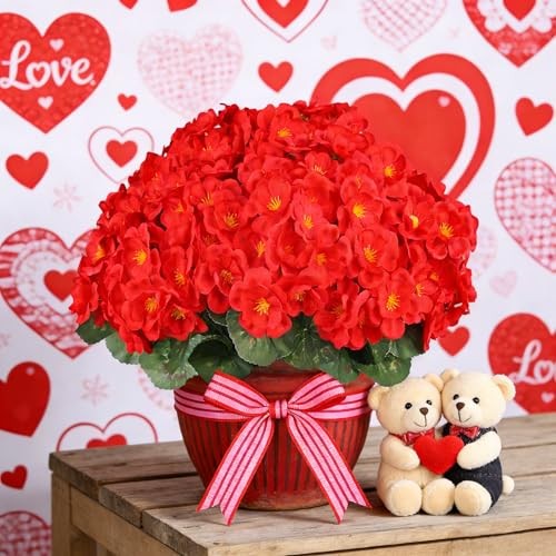 Artificial Flowers for Outdoors, 6 Bundles Realistic Silk Fake 6PCS Bright Red gallery