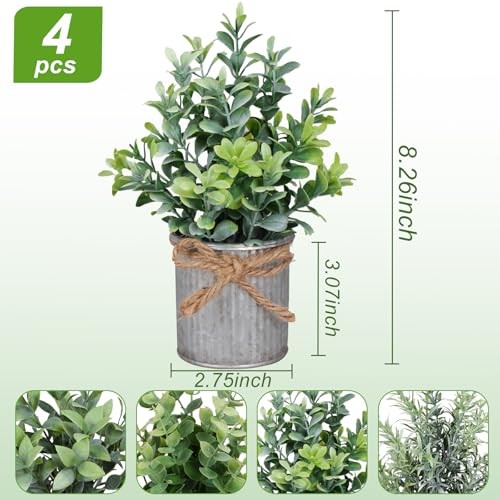 Small Artificial Plants Set of 4 Fake Potted Plant with Iron Pot Mini Greenery gallery