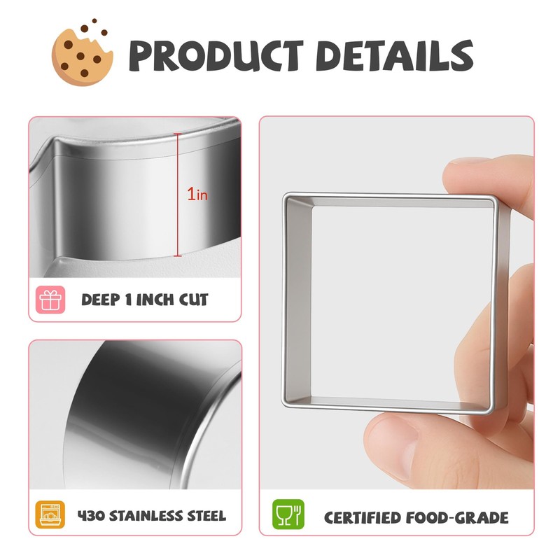 6PCS Square Cookie Cutter Set, Large Geometric Stainless Steel Baking Supplie... gallery
