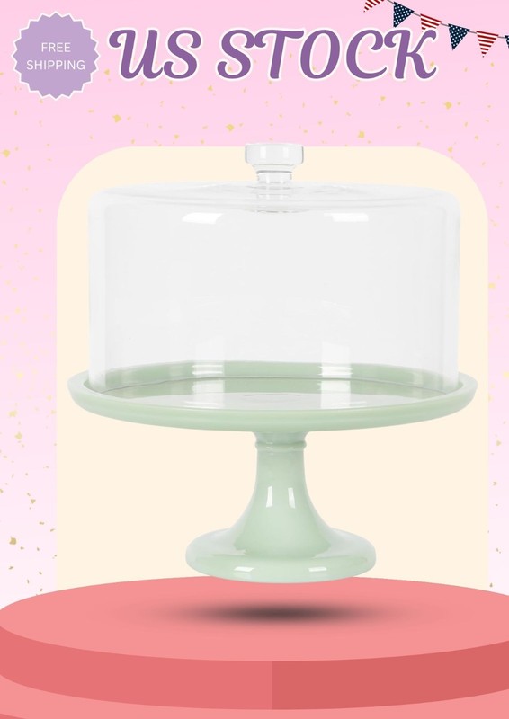 10-Inch Jadeite Cake Stand with Glass Dome – Vintage Pedestal Dessert Plate