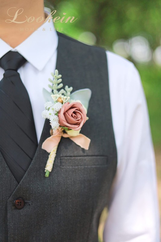Lookein Dusty Rose Wedding Boutonniere For Men Set Of 6 Artificial Rose gallery