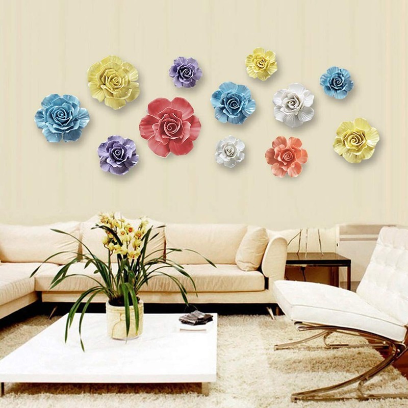 Alycaso Rose Ceramic Flower Wall Dcor Artificial 3D Flower Wall Art For Living gallery