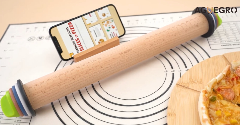 Adjustable Rolling Pin with Thickness Rings & Baking Mat - 13.6" for Pizza, Cook gallery