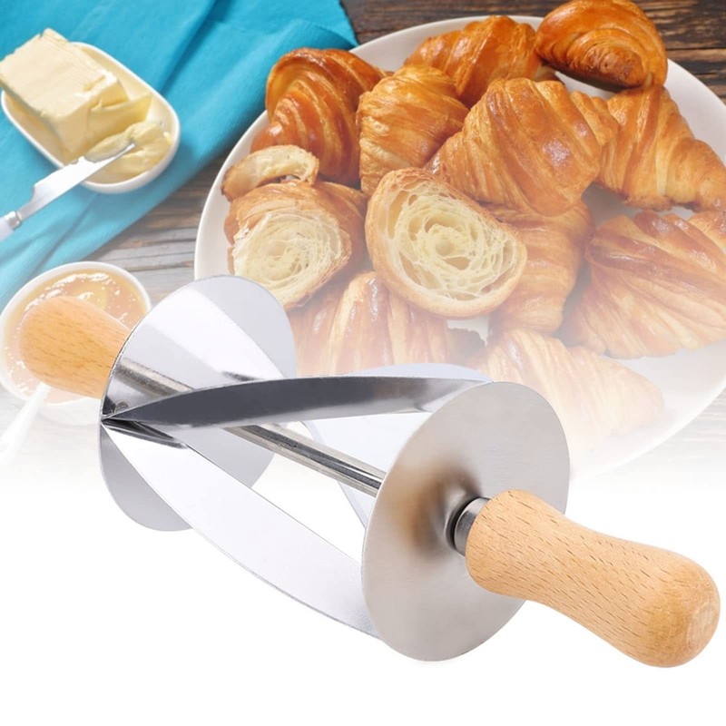 Stainless Steel Dough Cutter, Roller Cutter Round Rubber Wood Handle Pasta... gallery