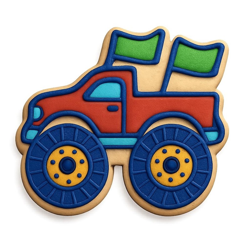 Monster Truck with Flags Cookie Cutter & Stamp - 4x3.2" Fun Design gallery