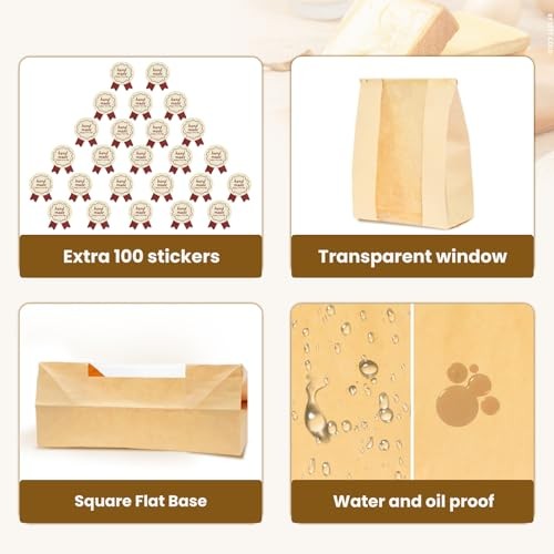 100 PCS Sourdough Bread Bags with Stickers—8.3"x3.5"x13.7"—Homemade gallery