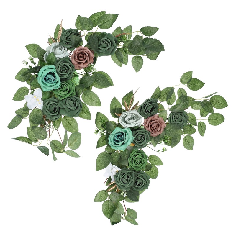 2 Pcs 26" Wedding Arch Flower Artificial Silk Floral Green/Dark Green